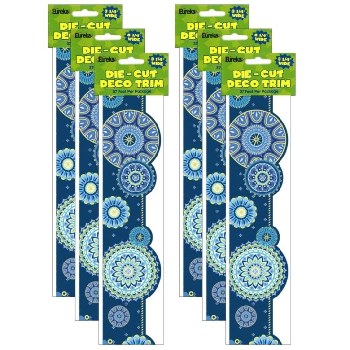 Eureka® Blue Harmony Mandala Extra Wide Deco Trim, 37 Feet Per Pack, 6 Packs