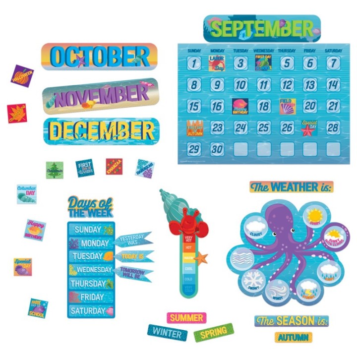 Eureka® Seas the Day Calendar Bulletin Board Set, 98 Pieces