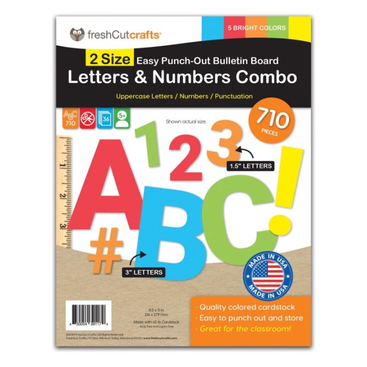 FreshCut Crafts Bulletin Board Letters & Numbers, Bright Colors, 1.5in & 3in, 710 Pieces