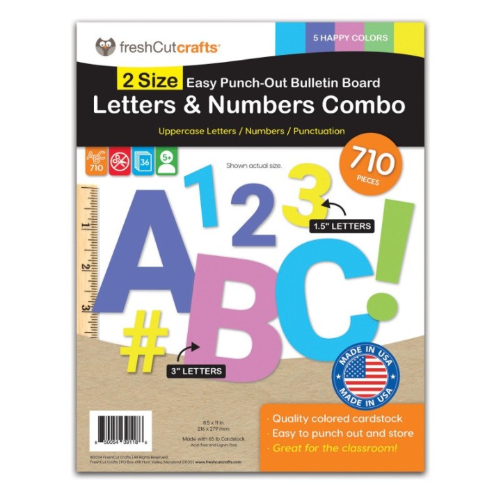 FreshCut Crafts Bulletin Board Letters & Numbers, Happy Colors, 1.5in & 3in, 710 Pieces