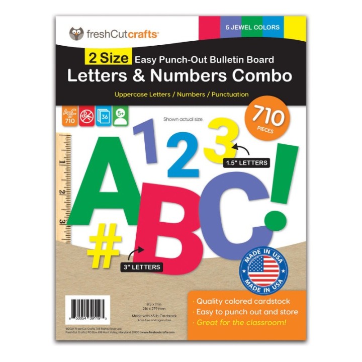 FreshCut Crafts Bulletin Board Letters & Numbers, Jewel Colors, 1.5in & 3in, 710 Pieces