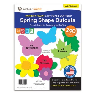FreshCut Crafts Punch Out Paper Cutouts, Spring Shapes, Leaves, Butterflies & Flowers, 240 Pieces