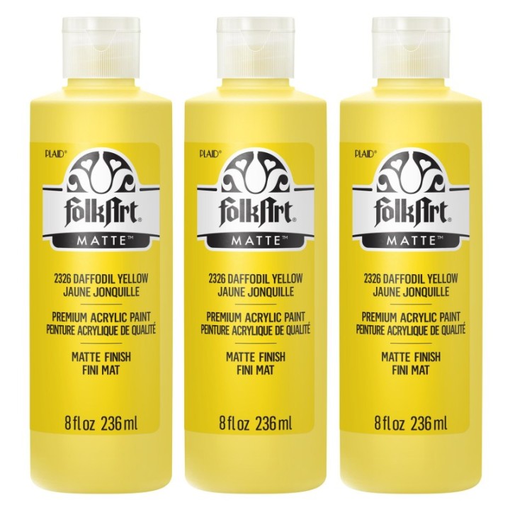 FolkArt Acrylic Paint Matte, 8oz., Daffodil Yellow, Pack of 3