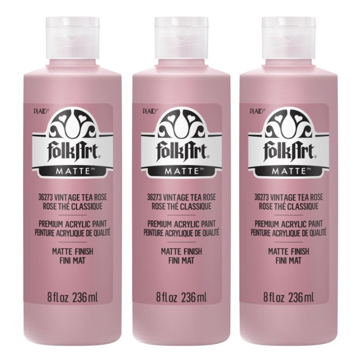 FolkArt Acrylic Paint Matte, 8oz., Vintage Tea Rose, Pack of 3