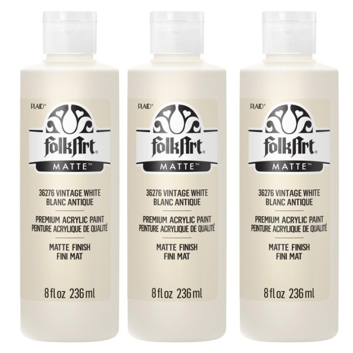 FolkArt Acrylic Paint Matte, 8oz., Vintage White, Pack of 3