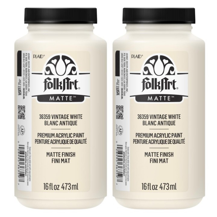 FolkArt Acrylic Paint Matte, 16oz., Vintage White, Pack of 2
