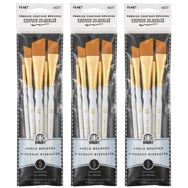 FolkArt Angle Brush Set, 5 Per Set, 3 Sets