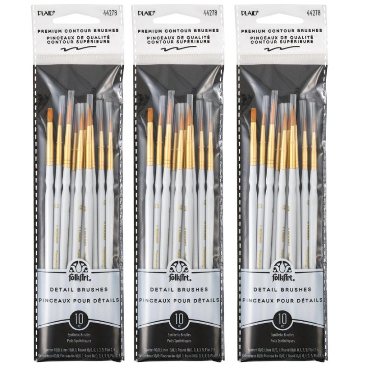 FolkArt Detail Round Brush Set, 10 Per Set, 3 Sets