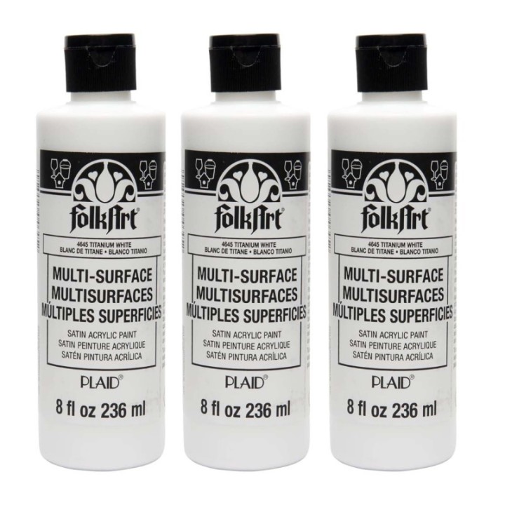 FolkArt Acrylic Paint Multi-Surface Satin, 8oz., Titanium White, Pack of 3