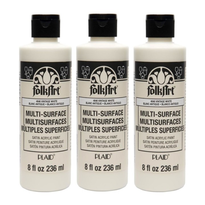FolkArt Acrylic Paint Multi-Surface Satin, 8oz., Vintage White, Pack of 3