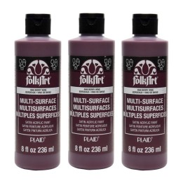 FolkArt Acrylic Paint Multi-Surface Satin, 8oz., Berry Wine, Pack of 3