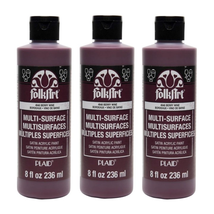 FolkArt Acrylic Paint Multi-Surface Satin, 8oz., Berry Wine, Pack of 3
