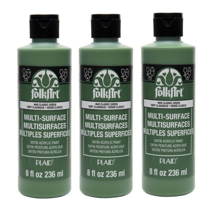 FolkArt Acrylic Paint Multi-Surface Satin, 8oz., Classic Green, Pack of 3