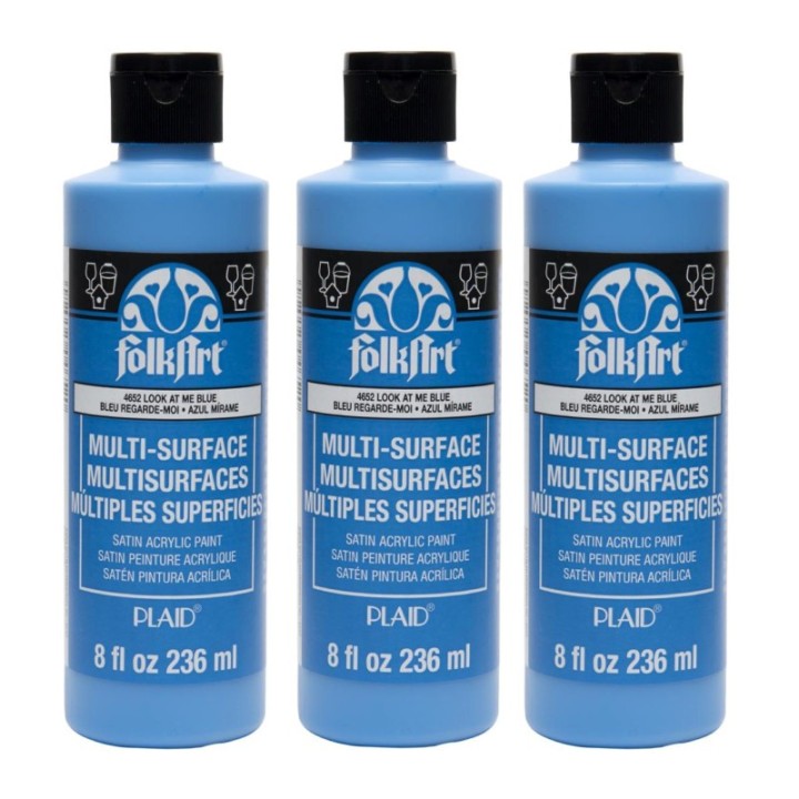 FolkArt Acrylic Paint Multi-Surface Satin, 8oz., Look At Me Blue, Pack of 3