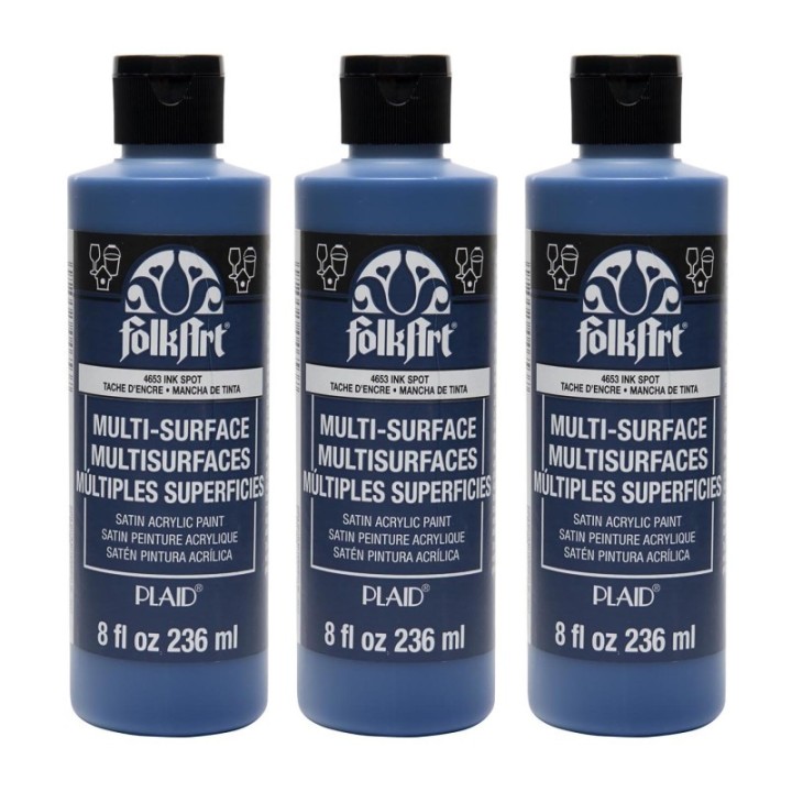 FolkArt Acrylic Paint Multi-Surface Satin, 8oz., Ink Spot, Pack of 3