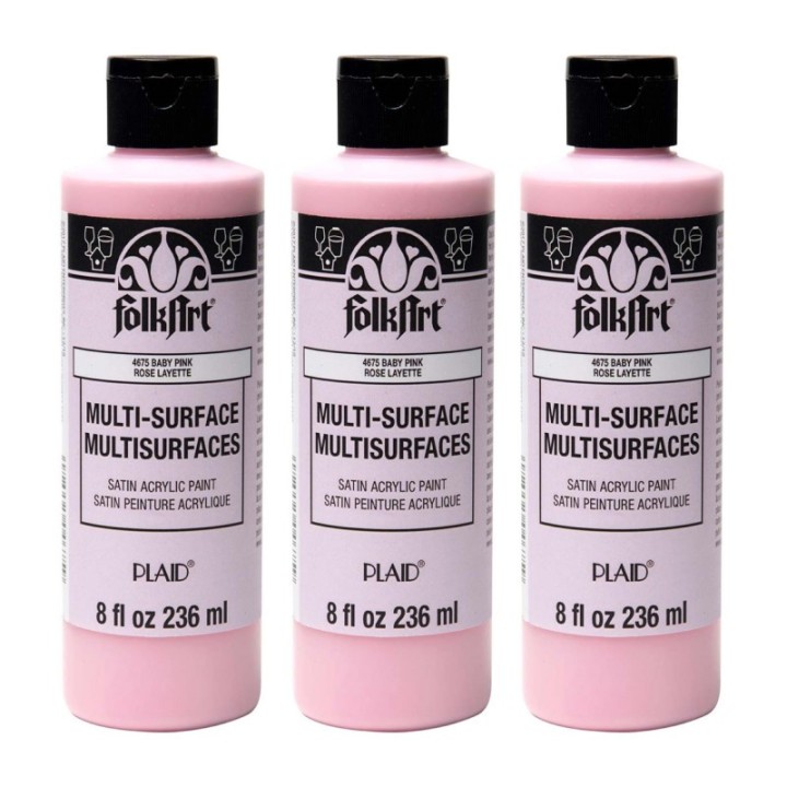 FolkArt Acrylic Paint Multi-Surface Satin, 8oz., Baby Pink, Pack of 3