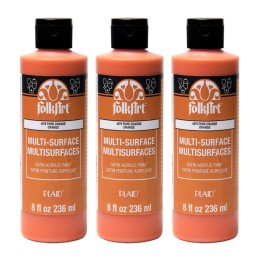 FolkArt Acrylic Paint Multi-Surface Satin, 8oz., Pure Orange, Pack of 3
