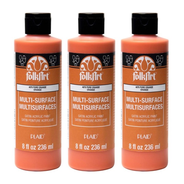 FolkArt Acrylic Paint Multi-Surface Satin, 8oz., Pure Orange, Pack of 3