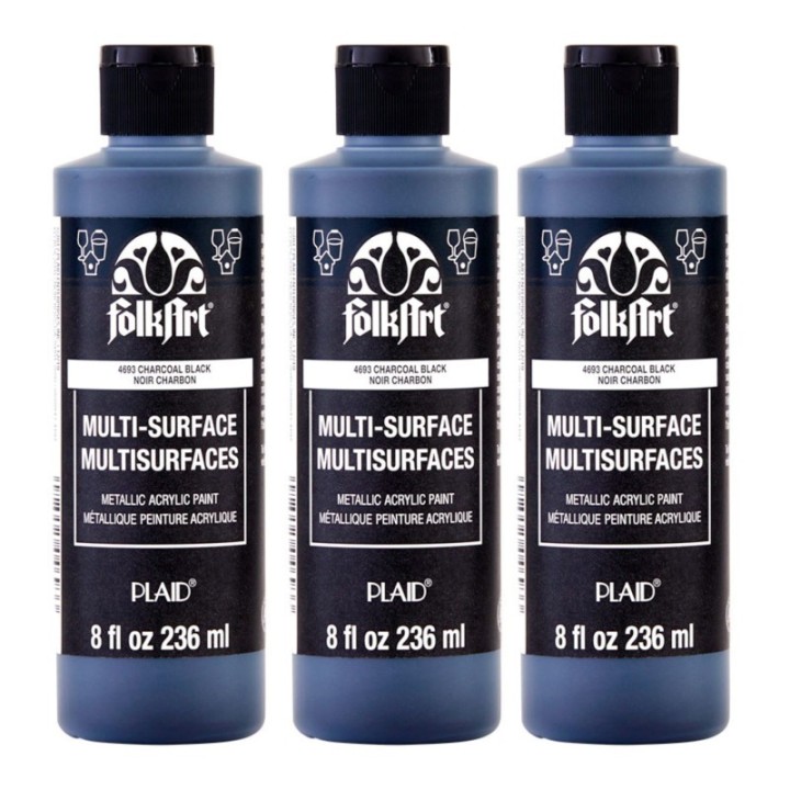 FolkArt Acrylic Paint Metallic, 8oz., Charcoal Black, Pack of 3