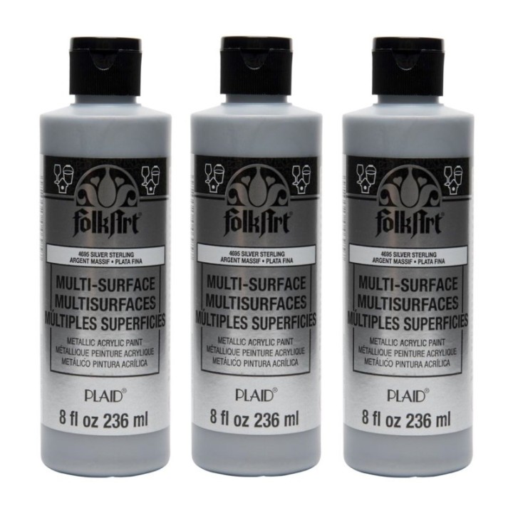 FolkArt Acrylic Paint Metallic, 8oz., Silver Sterling, Pack of 3