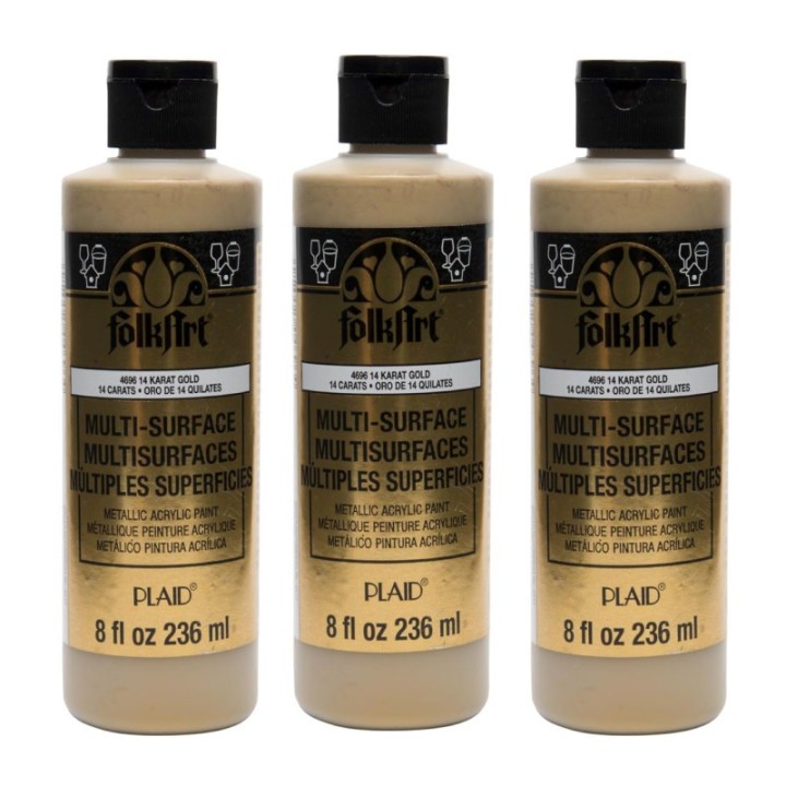 FolkArt Acrylic Paint Metallic, 8oz., 14k Gold, Pack of 3