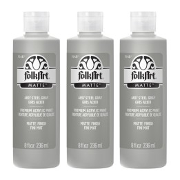 FolkArt Acrylic Paint Matte, 8oz., Steel Gray, Pack of 3