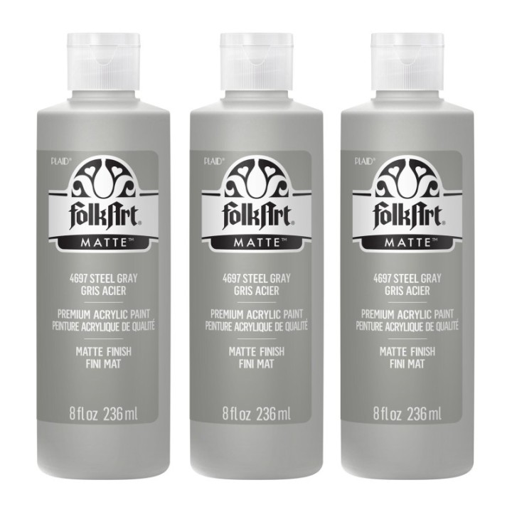 FolkArt Acrylic Paint Matte, 8oz., Steel Gray, Pack of 3