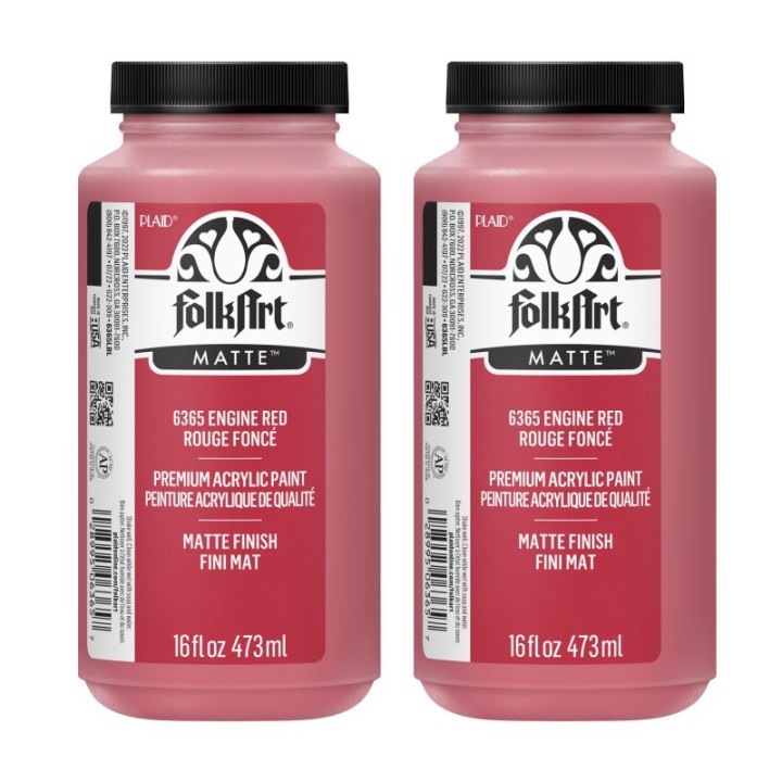 FolkArt Acrylic Paint Matte, 16oz., Engine Red, Pack of 2