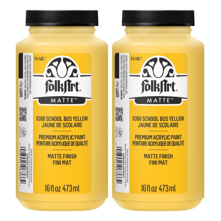 FolkArt Acrylic Paint Matte, 16oz., School Bus Yellow, Pack of 2