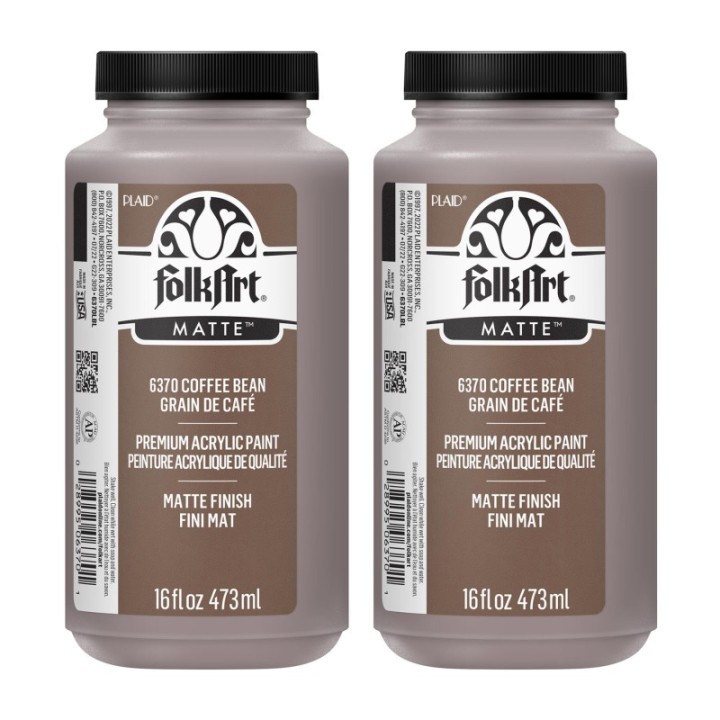 FolkArt Acrylic Paint Matte, 16oz., Coffee Bean, Pack of 2