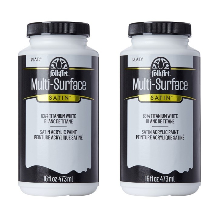 FolkArt Acrylic Paint Multi-Surface Satin, 16oz., Titanium White, Pack of 2