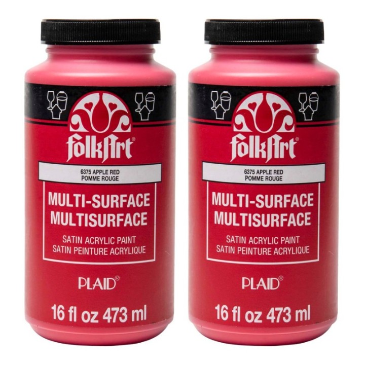 FolkArt Acrylic Paint Multi-Surface Satin, 16oz., Apple Red, Pack of 2