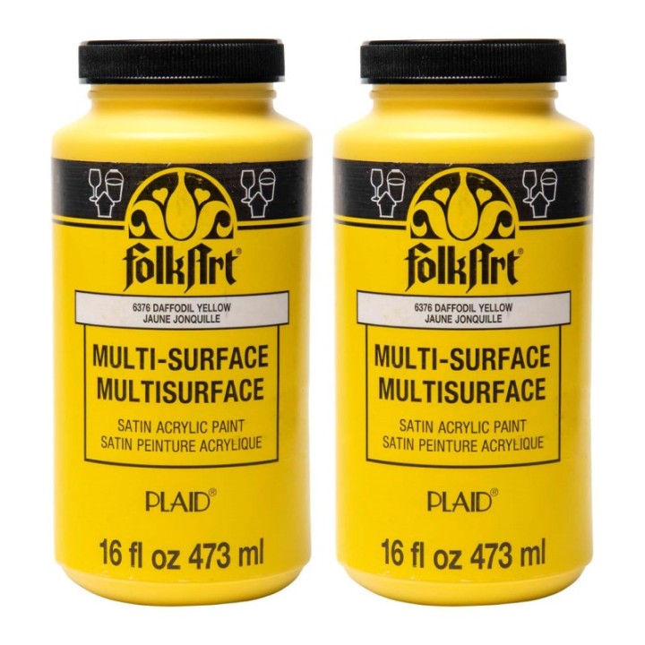 FolkArt Acrylic Paint Multi-Surface Satin, 16oz., Daffodil Yellow, Pack of 2