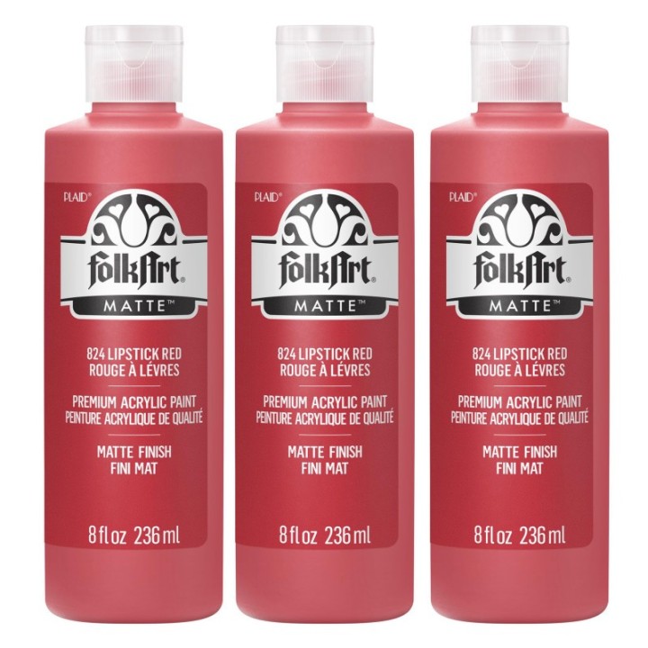 FolkArt Acrylic Paint Matte, 8oz., Lipstick Red, Pack of 3