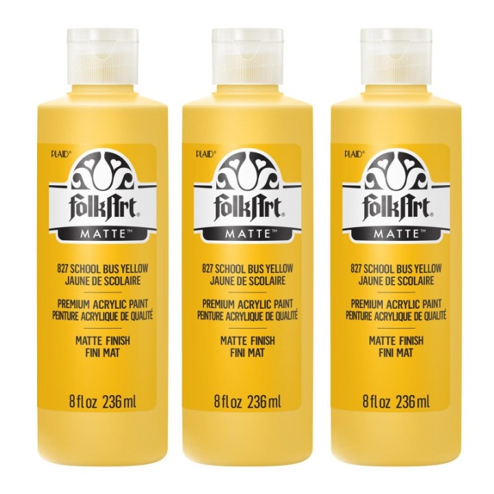 FolkArt Acrylic Paint Matte, 8oz., School Bus Yellow, Pack of 3