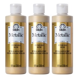 FolkArt Acrylic Paint Metallic, 8oz., Pure Gold, Pack of 3