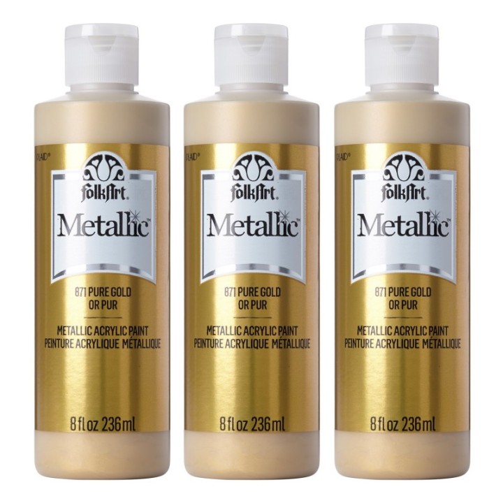 FolkArt Acrylic Paint Metallic, 8oz., Pure Gold, Pack of 3