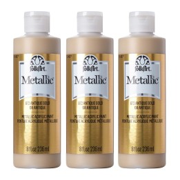 FolkArt Acrylic Paint Metallic, 8oz., Antique Gold Metallic, Pack of 3