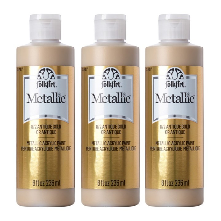 FolkArt Acrylic Paint Metallic, 8oz., Antique Gold Metallic, Pack of 3