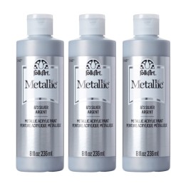FolkArt Acrylic Paint Metallic, 8oz., Silver, Pack of 3
