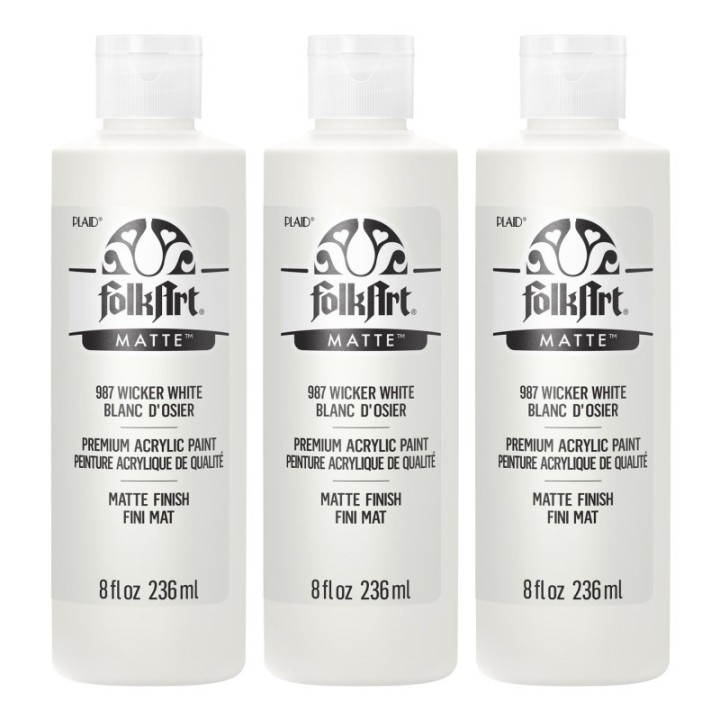 FolkArt Acrylic Paint Matte, 8oz., Wicker White, Pack of 3