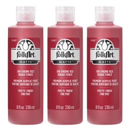 FolkArt Acrylic Paint Matte, 8oz., Engine Red, Pack of 3