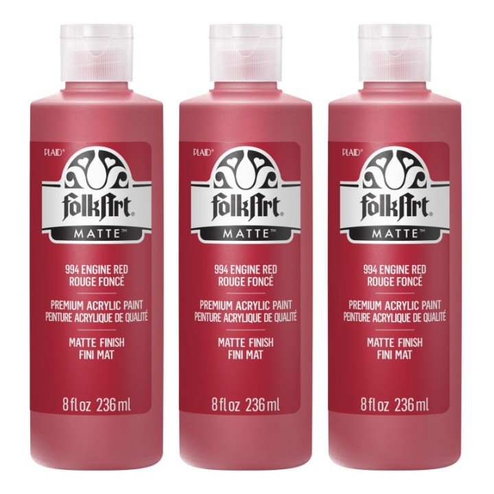 FolkArt Acrylic Paint Matte, 8oz., Engine Red, Pack of 3