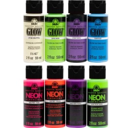 FolkArt Acrylic Paint Set, 2oz., Neon & Glow In The Dark, 8-Piece Set
