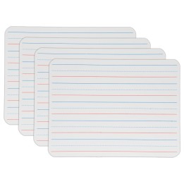 Flipside Products Two-Sided Dry Erase Board, Plain/Red & Blue Ruled, 9" x 12", Pack of 4
