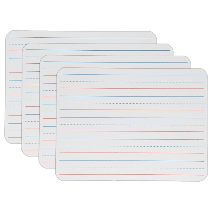 Flipside Products Two-Sided Dry Erase Board, Plain/Red & Blue Ruled, 9" x 12", Pack of 4
