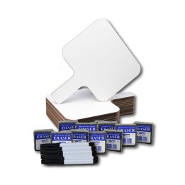 Flipside Products Rectangular Dry Erase 8" x 9.75" Answer Paddle + Pen + Eraser Set, 12 Sets