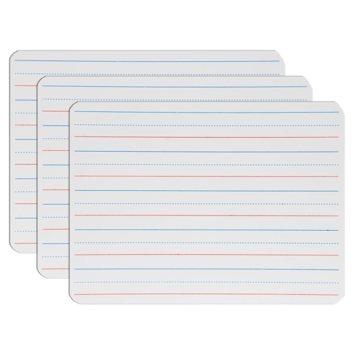 Flipside Products Two-Sided Magnetic Dry Erase Board, Red & Blue Ruled/Blank, 9" x 12", Pack of 3