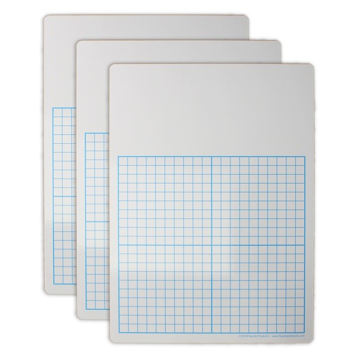 Flipside Products 1/2" Graph Dry Erase Board, 11" x 16" Pack of 3