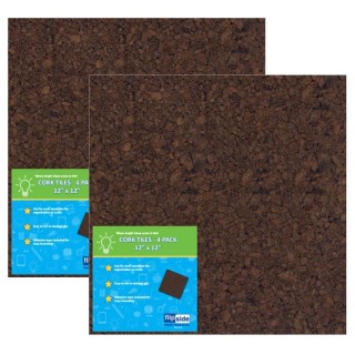 Flipside Products Dark Cork Tiles, 12" x 12", 4 Per Pack, 2 Packs
